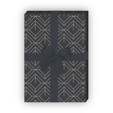 Grau braunes Art Deko Geschenkpapier Set im grafischem Gatsby Muster - G12292, 32 x 4