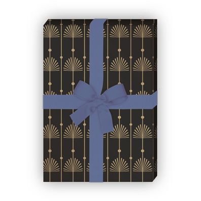 Geometrisches Jugendstil Geschenkpapier mit Art Deko Palmen, schwarz - G12300, 32 x 4