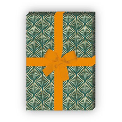 Grünes Geschenkpapier mit Art Deko Palmen Rauten - G12333, 32 x 48cm
