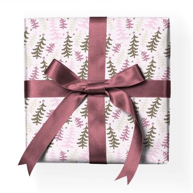 Fröhliches Weihnachts-Designer Geschenkpapier mit bunten Tannen, lila grau - G22145,