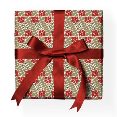 Jugendstil Weihnachts-Geschenkpapier mit grafischem Weihnachtsstern Muster, rot - G22