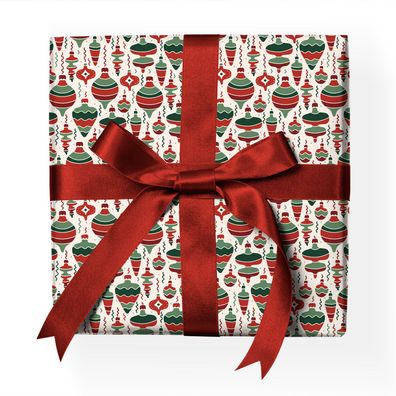 Klassisches Weihnachts Geschenkpapier mit grafischem Weihnachtskugel Muster, grün rot