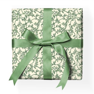 Feines Jugendstil Geschenkpapier mit zarten Blatt Ranken, beige grün - G22178, 32 x 4