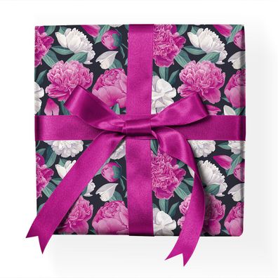 Klassisch elegantes Blumen Geschenkpapier mit Pfingstrosen, weiß rosa - G23099, 32 x