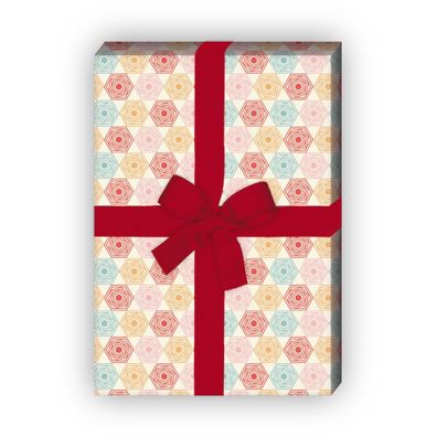 Hexagon Geschenkpapier Set mit Retro Design, rosa - G8418, 32 x 48cm