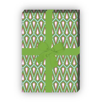 Geometrisches Geschenkpapier Set mit Retro Tropfen Muster, grün - G8427, 32 x 48cm