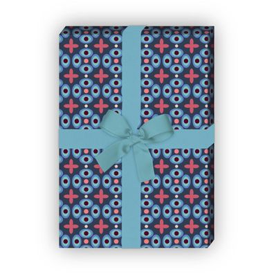 Grafisches Geschenkpapier Set mit Batik Muster, blau - G8456, 32 x 48cm