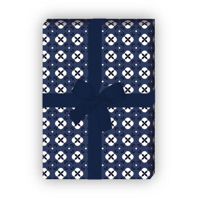 Indigo Geschenkpapier mit kleinen Kreuz Blumen - G8464, 32 x 48cm