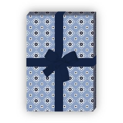 Indigo Geschenkpapier Set mit Sonnen Rauten - G8465, 32 x 48cm