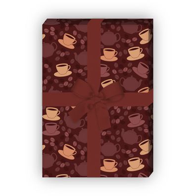 Klassisches Kaffee Tassen Geschenkpapier mit Kaffeebohnen und Kannen - G8671, 32 x 48