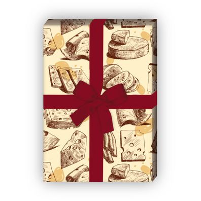 Köstliches Delikatessen Geschenkpapier, Dekorpapier mit Käse Sorten - G8676, 32 x 48c