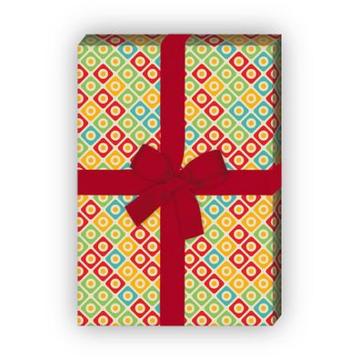 Geometrie Design Geschenkpapier mit Punkt Kachel in Retro Farben, gelb - G8702, 32 x
