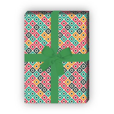 Geometrie Design Geschenkpapier mit Punkt Kachel in Retro Farben, türkis - G8703, 32