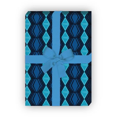 Ethno Geschenkpapier Set, Dekorpapier, Musterpapier im Batik Rauten, blau - G8734, 32