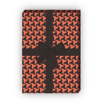 Grafisches Geschenkpapier Set, Dekorpapier im Escher Retro Look, orange - G8743, 32 x