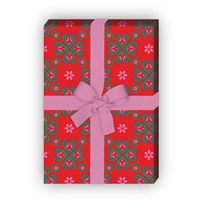 Glücks Geschenkpapier Set, Dekorpapier mit Retro Klee Blättern, rot - G8761, 32 x 48c