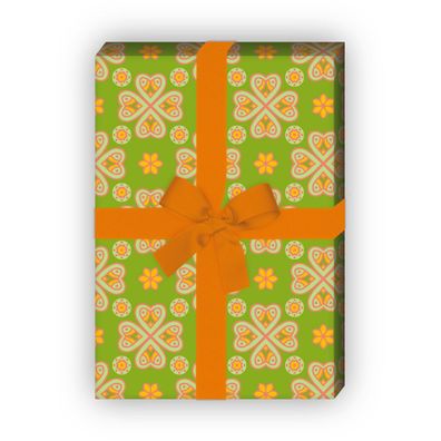 Glücks Geschenkpapier Set, Dekorpapier mit Retro Klee Blättern, grün - G8762, 32 x 48