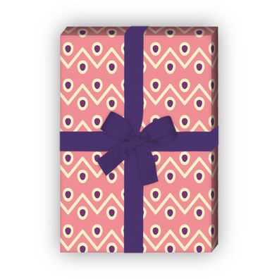 Ethno Geschenkpapier Set, Dekorpapier mit Zickzack Punkten, rosa - G8781, 32 x 48cm