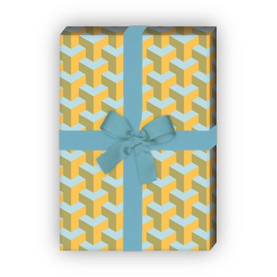 Grafisches Geschenkpapier, Dekorpapier mit Escher Treppen Design, beige, - G8802, 32