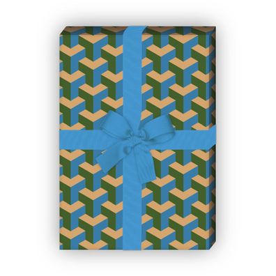 Grafisches Geschenkpapier Set, Dekorpapier mit Escher Treppen Design, grün - G8803, 3