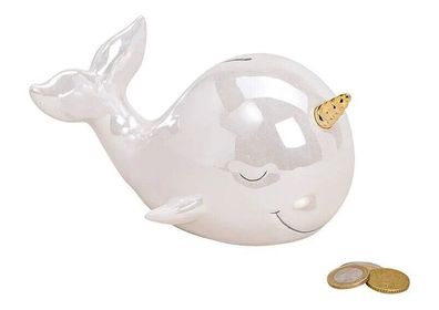 Spardose WAL - Perleffekt Keramik Sparbüchse Kinder Geschenkidee Einhornwal