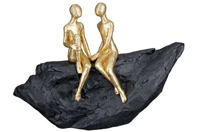 Gilde Skulptur "Verliebt" goldfarbene Figuren auf schwarzem Stein H: 17 cm B: 24 ...