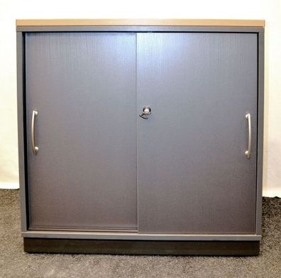 Sideboard 2OH, 85,5x80, grau, 2x Schiebetür, Bucheablageplatte, gebrauchte Büromöbel