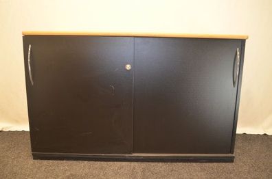 Sideboard 2OH, Bucheablageplatte, schwarzer Corpus, Schiebetüren, gebrauchte Büromöbe