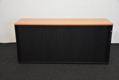 Sideboard 2OH, schwarz mit Bucheabdeckplatte, Rolltür, gebraucht