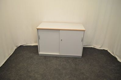 Sideboard 2OH, 75x120cm, grau, 2x Schiebetüre, gebrauchte Büromöbel
