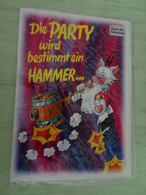 alte Grußkarte Pussy Schmusekätzchen Schöning Party Danke für die Einladung