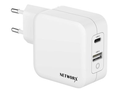 Networx USB-C Dual 2 Port Netzteil MacBook 13 Zoll 65W Stecker Reiselader weiß