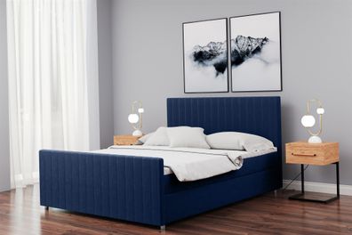 Boxspringbett Schlafzimmerbett Rosalie 160x200cm in Stoff Matt Velvet Dunkelblau