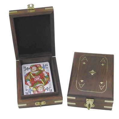 Maritime Spielkarten Box mit Klappdeckel, Sheesham Holz mit Messingeinlagen