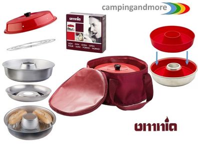 Omnia Backofen Set Camping Silikon-Backform Aufbackgitter Tasche Edelstahl Alu