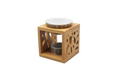 Duftlampe aus Bambus Holz „Modern Art“ für ätherische Öle und Teelicht