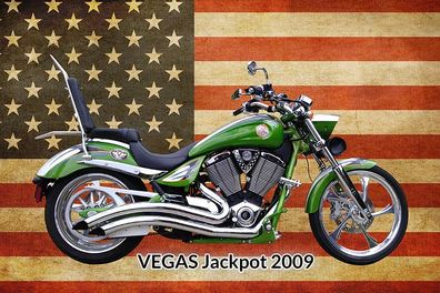 Top-Schild mit Kordel, 20 x 30 cm, Motorrad, Victory, Vegas Jackpot 2009, Neu, OVP