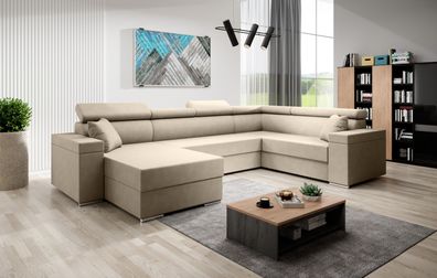 FURNIX U-Form Sofa FLORRI U Polstercouch mit Bettkasten SR21 Beige