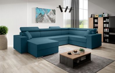 FURNIX U-Form Sofa FLORRI U Polstercouch mit Bettkasten SR86 Blau