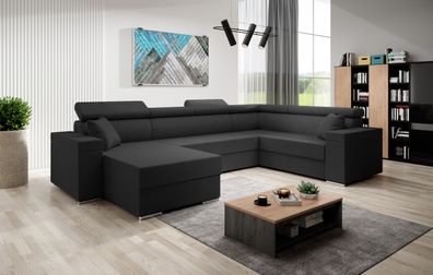 FURNIX U-Form Sofa FLORRI U Polstercouch mit Bettkasten SR100 Schwarz