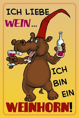 Top-Schild, 20 x 30 cm, Einhorn, Ich liebe Wein, bin ein Weinhorn, FUN, Neu, OVP
