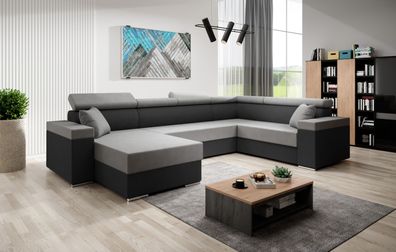 FURNIX U-Form Sofa FLORRI U Polstercouch mit Bettkasten SR100-90 Schwarz-Grau