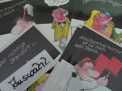 alte Grußkarten Männer Hausmann Denker Hobby-Angler ... Humor Carton West Germany