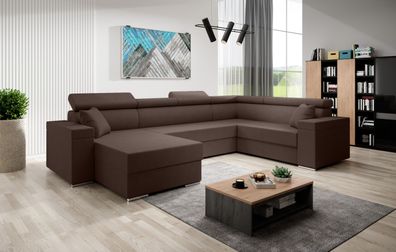 FURNIX U-Form Sofa FLORRI U Polstercouch mit Bettkasten SR28 Braun