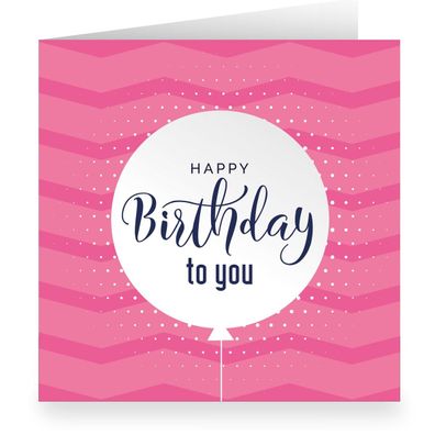 Grafische rosa Designer Geburtstagskarte mit Luftballon innen weiß: Happy Birthday to