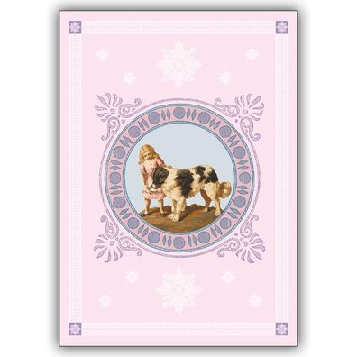 Klappkarte, Grußkarte in rosa mit Mädchen und Hund, DIN A6 gefaltet, inkl. Umschlag ?