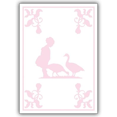 Geburt, Tauf Grußkarte mit zartem Scherenschnitt in rosa, DIN A6 gefaltet, inkl. Umsc