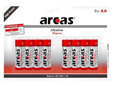 Mignon-Batterie Alkaline 1,5V, Typ AA/ LR6, 8er-Pack