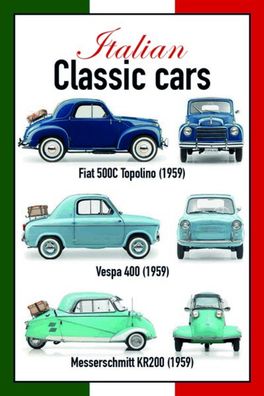 Top-Blechschild m. Kordel, 20 x 30 cm, Italien Classic Cars, Messerschmitt, Neu, OVP