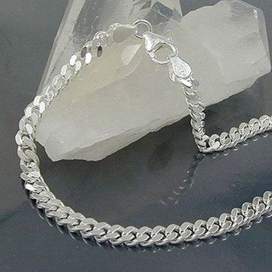 Armband 4mm Flachpanzerkette glänzend 2x diamantiert Silber 925
